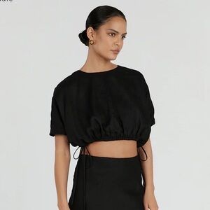 DISSH Georgia Black Linen Crop Top
